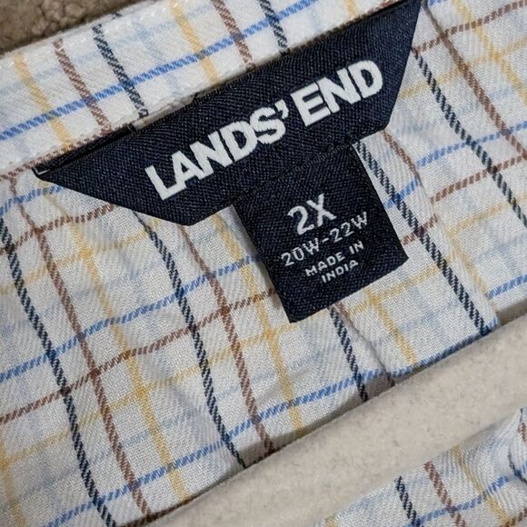 Lands' End 100% cotton plaid light flannel top size 2X split neck checkered plus - Picture 3 of 12